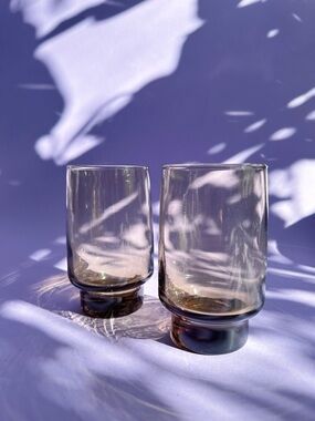 1970s Libbey Glass Tawny Accent Highball Tumblers, Pair Of 2, Vintage